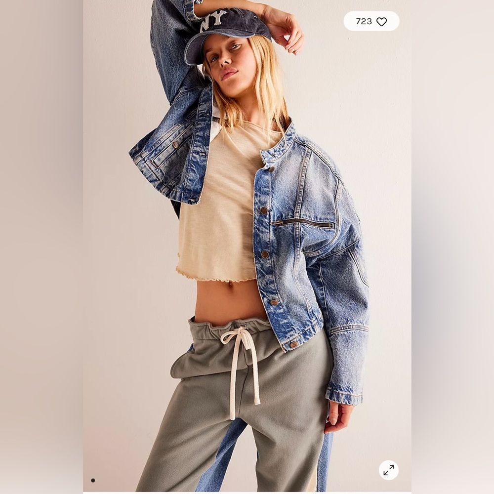 We The Free - FREE PEOPLE Dia Denim Moto Jacket Size L. NWOT